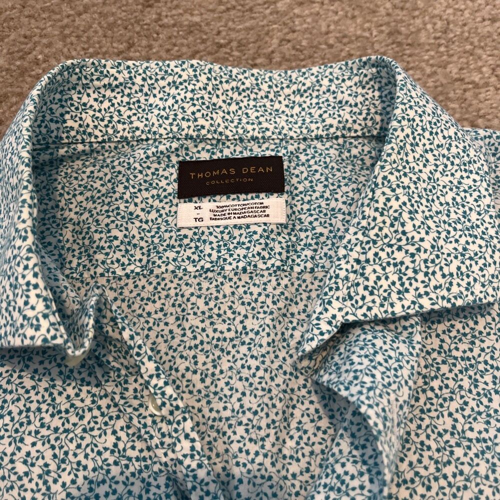 Thomas Dean Men's Teal Floral Button-Down Shirt - Picture 4 of 8